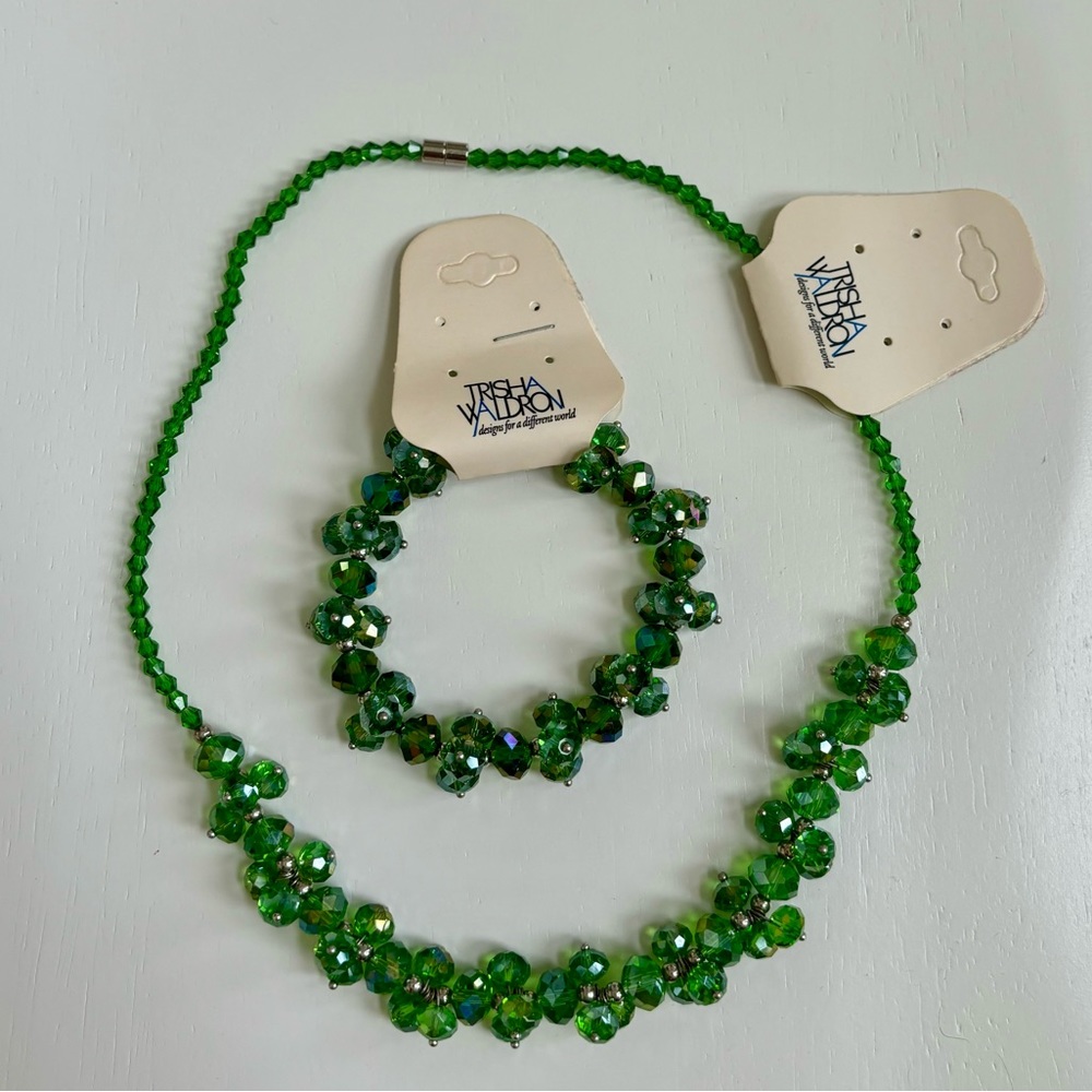 Trisha Waldron Green Beaded Necklace and Bracelet Set